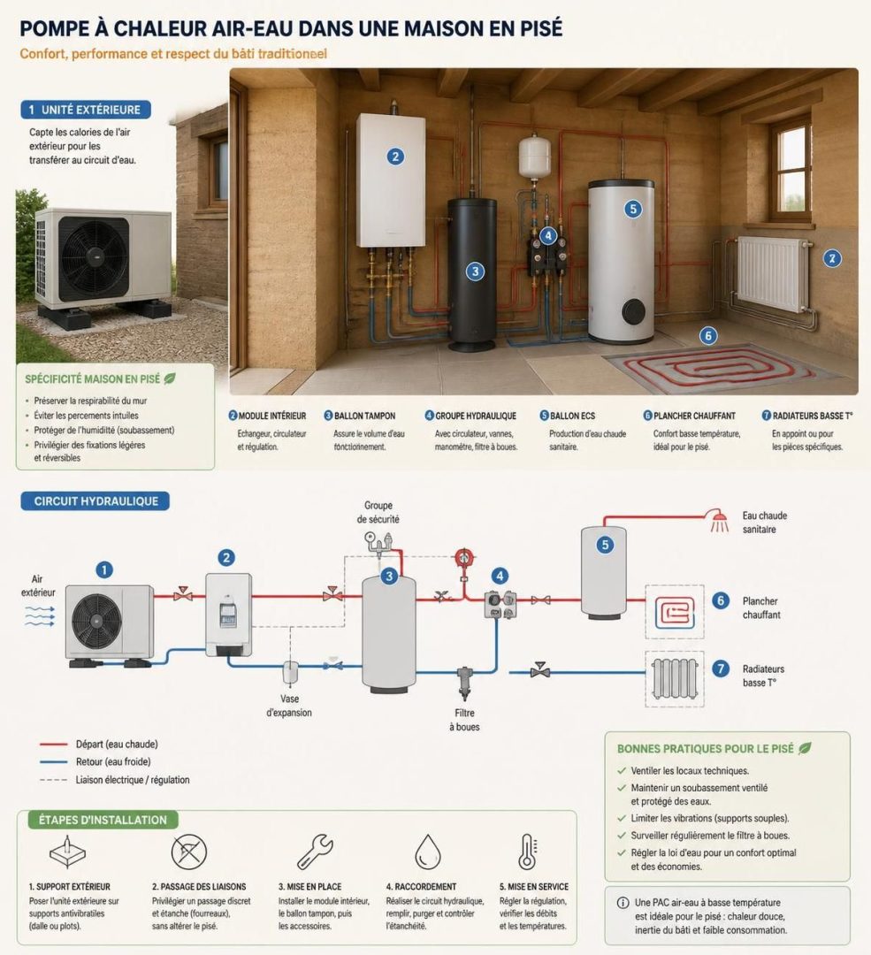découvrez les précautions essentielles pour l'installation d'une pompe à chaleur air-eau dans une maison en pisé, ainsi que des retours d'expérience pour optimiser l'efficacité et le confort de votre habitat.